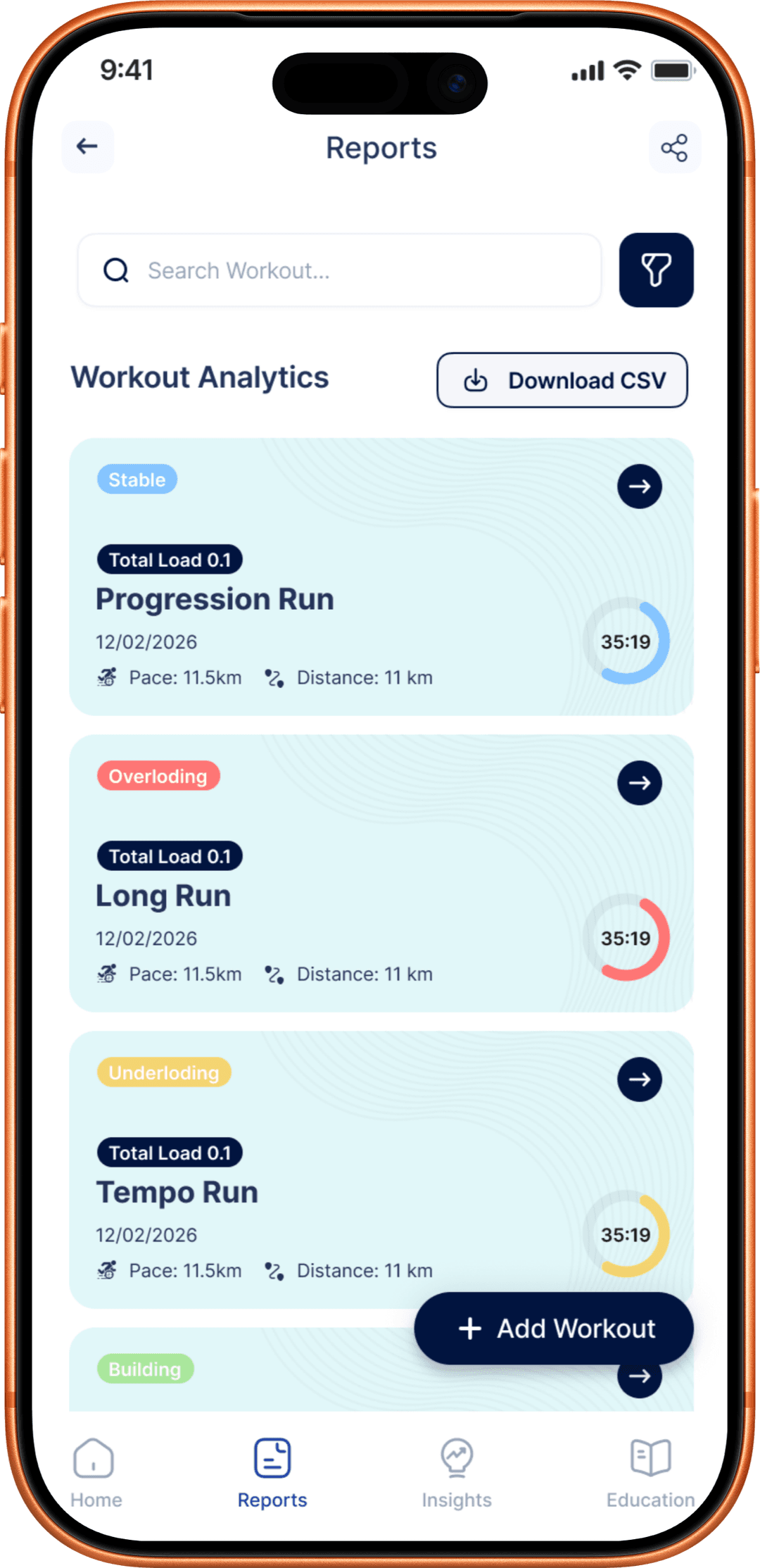 Running level screen